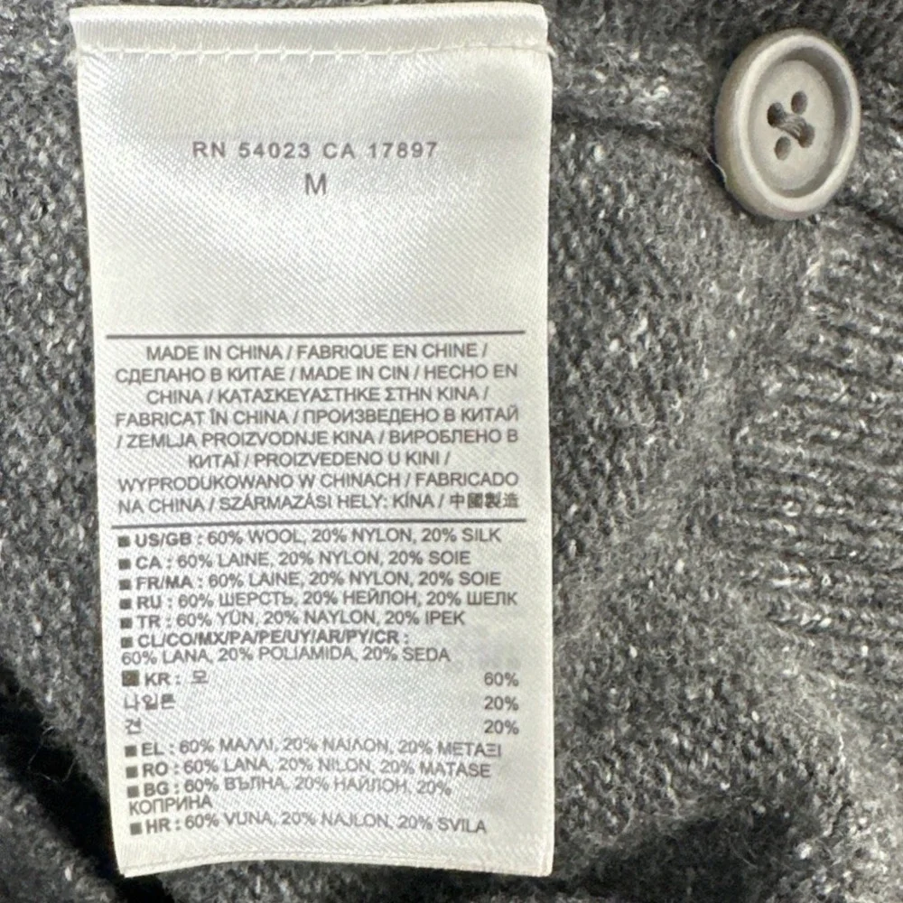 Banana Republic‎ Mens Shawl Collar Wool Silk Zip Sweater Pockets Charcoal Medium